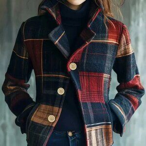 LAST ONE Plaid Fall/Winter Buttoned Light Retro/Vintage Style Jacket